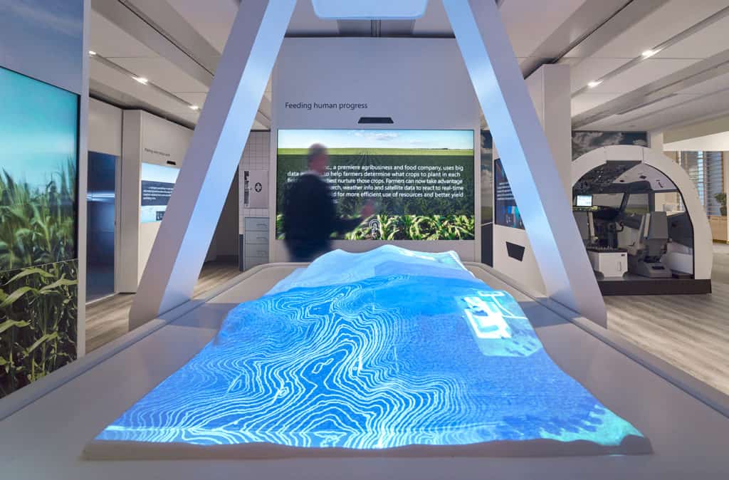 view of 3d virtual map on table in modern experience center