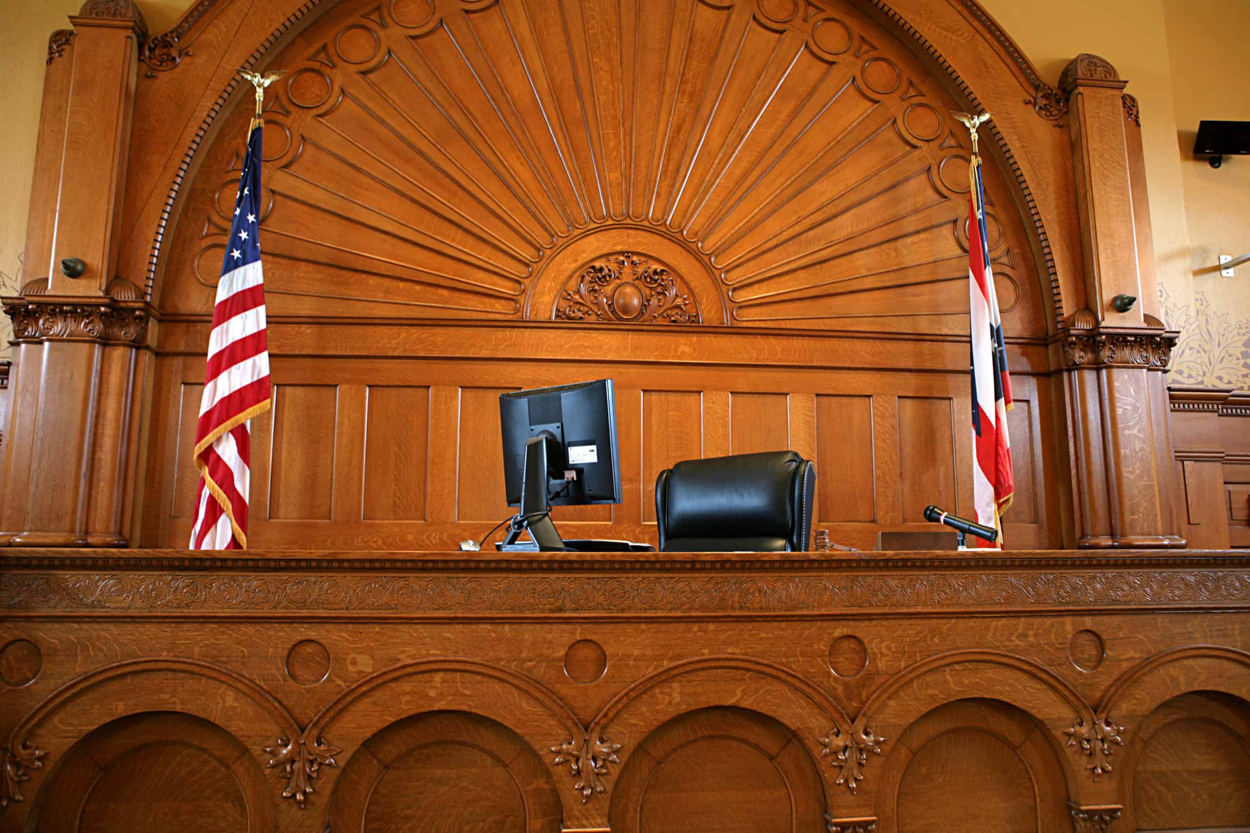 courtroom with AV display