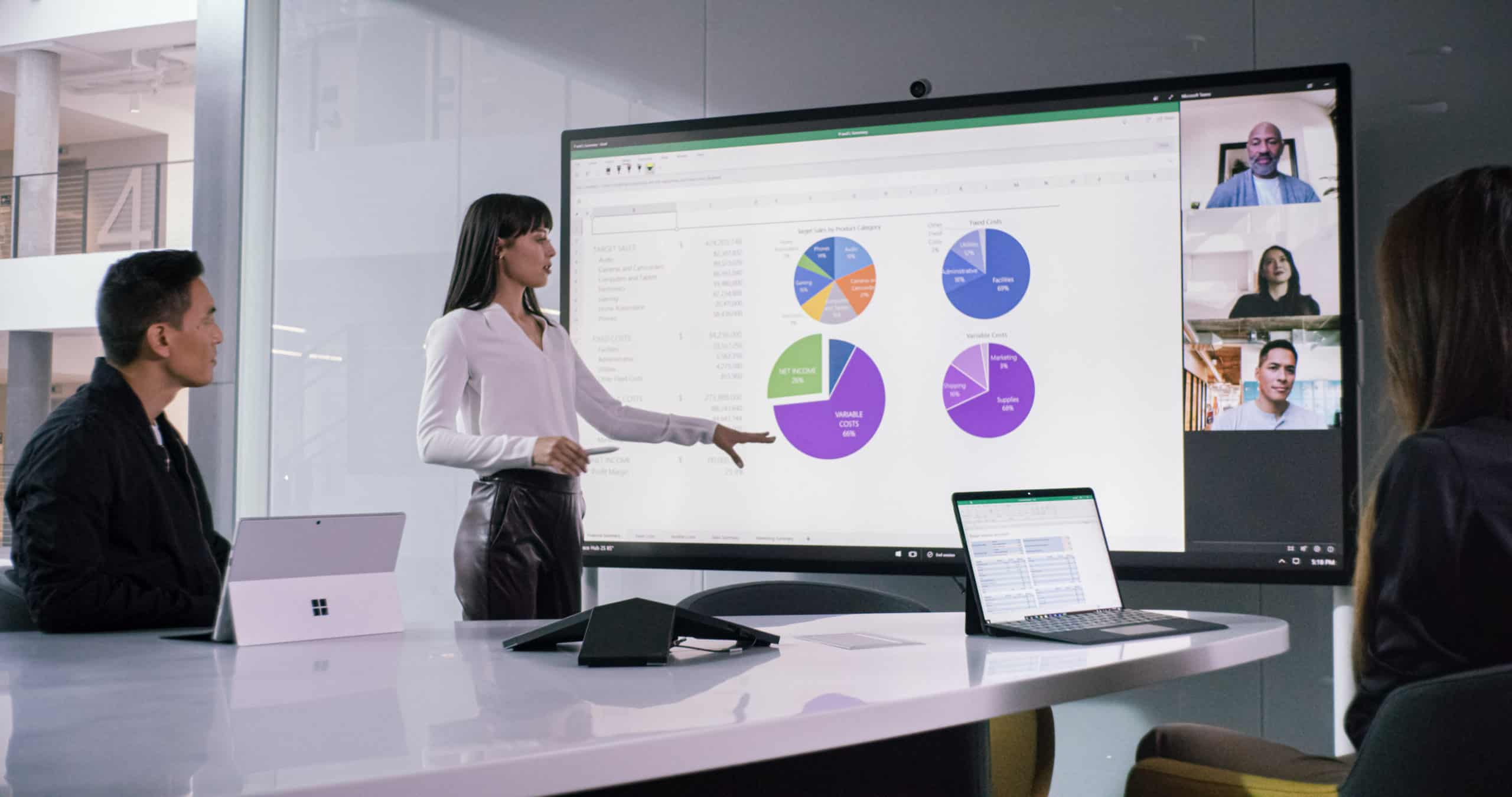team using microsoft surface hub 2s to collaborate
