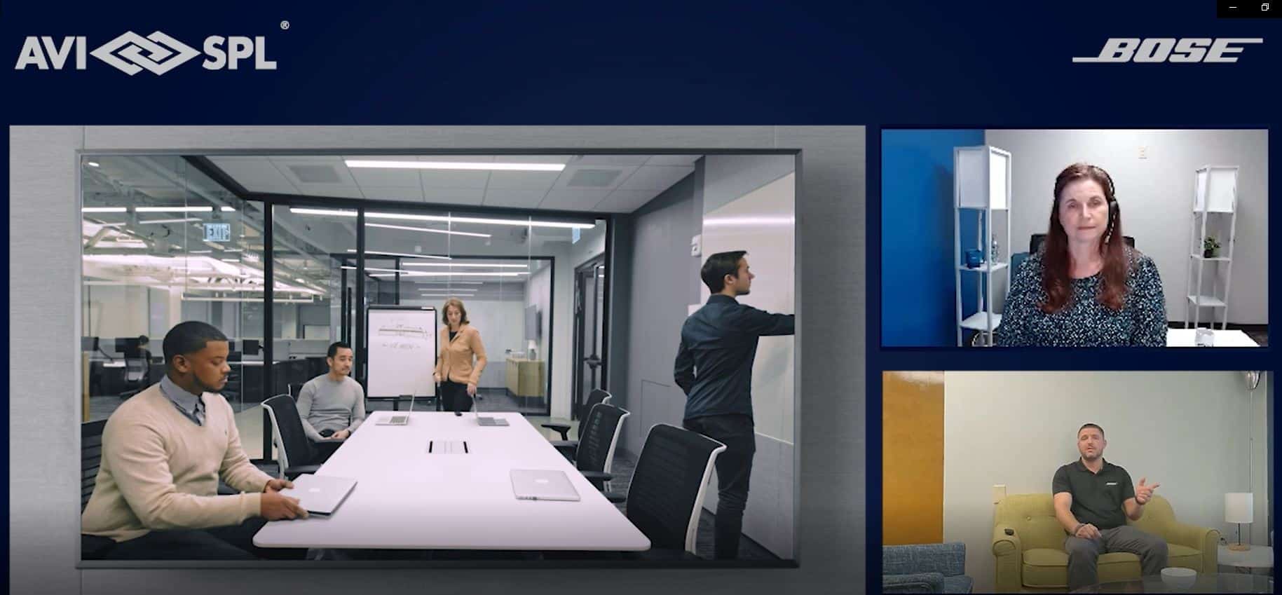 Bose deliver meeting equity podcast screenshot with conference room and hosts