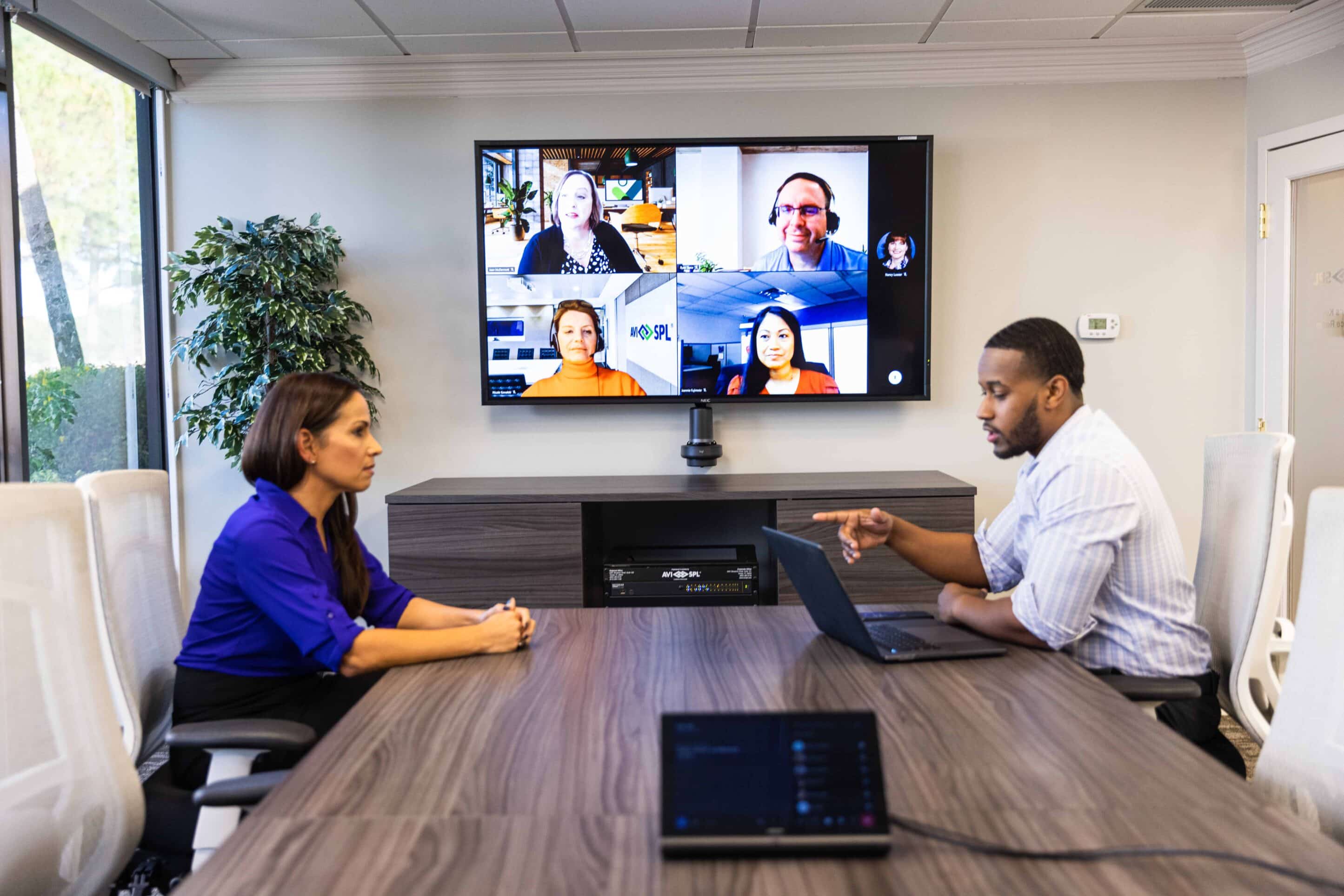 conference room with hybrid meeting and collaboration as a service tech