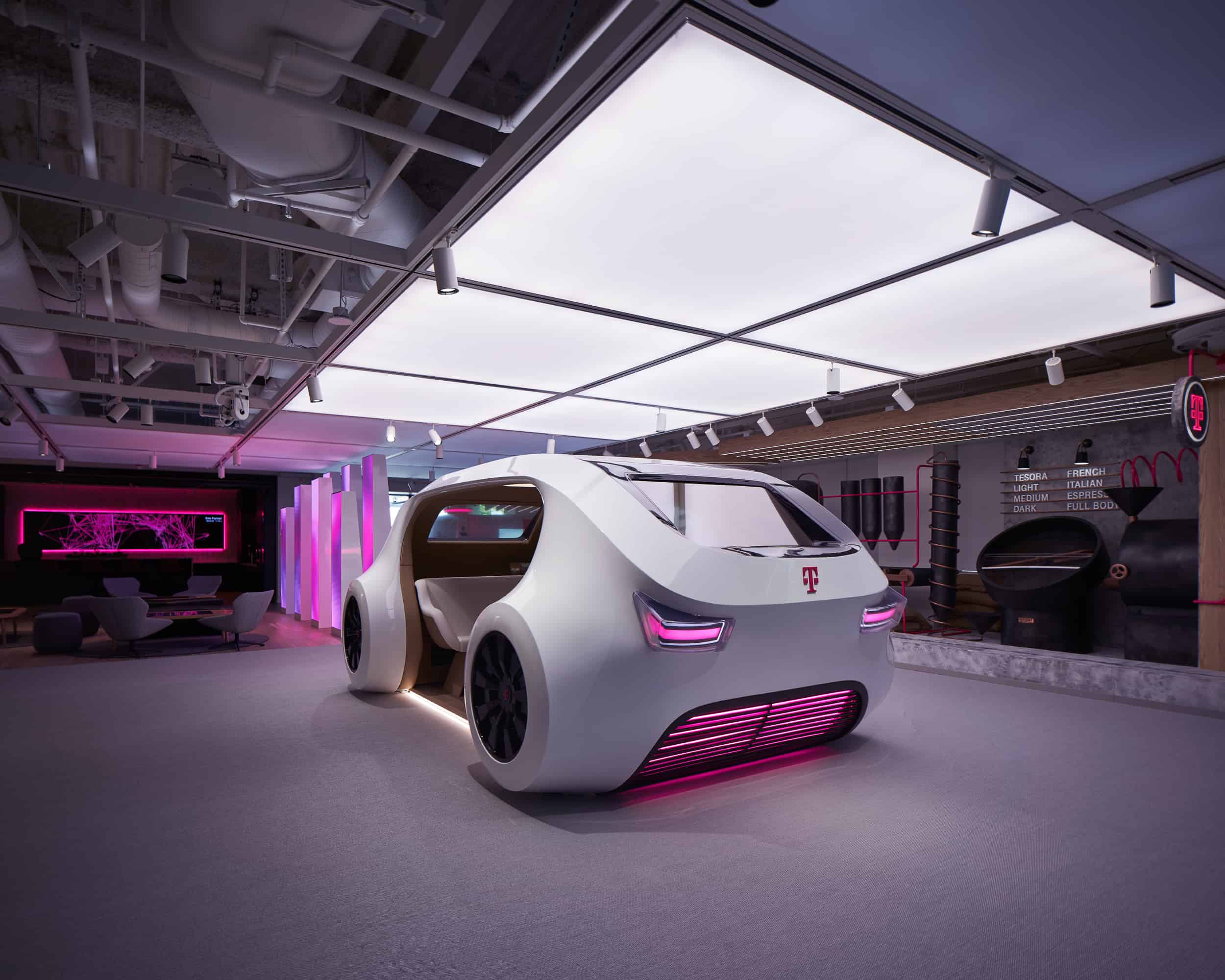 T mobile car in experience center with audio visual tech