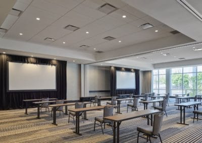 Loews Hotel medium sized hotel conference room with two large video screens