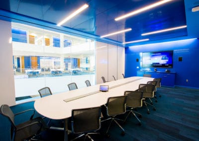 KU School of Business Conference room with audio control and display