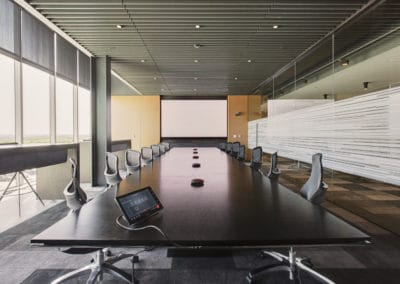 Kiewit conference room with Samsung video display and Crestron control with Mersive wireless presentation technology
