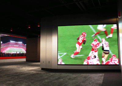 2 large video walls in Kansas City Chiefs hallway