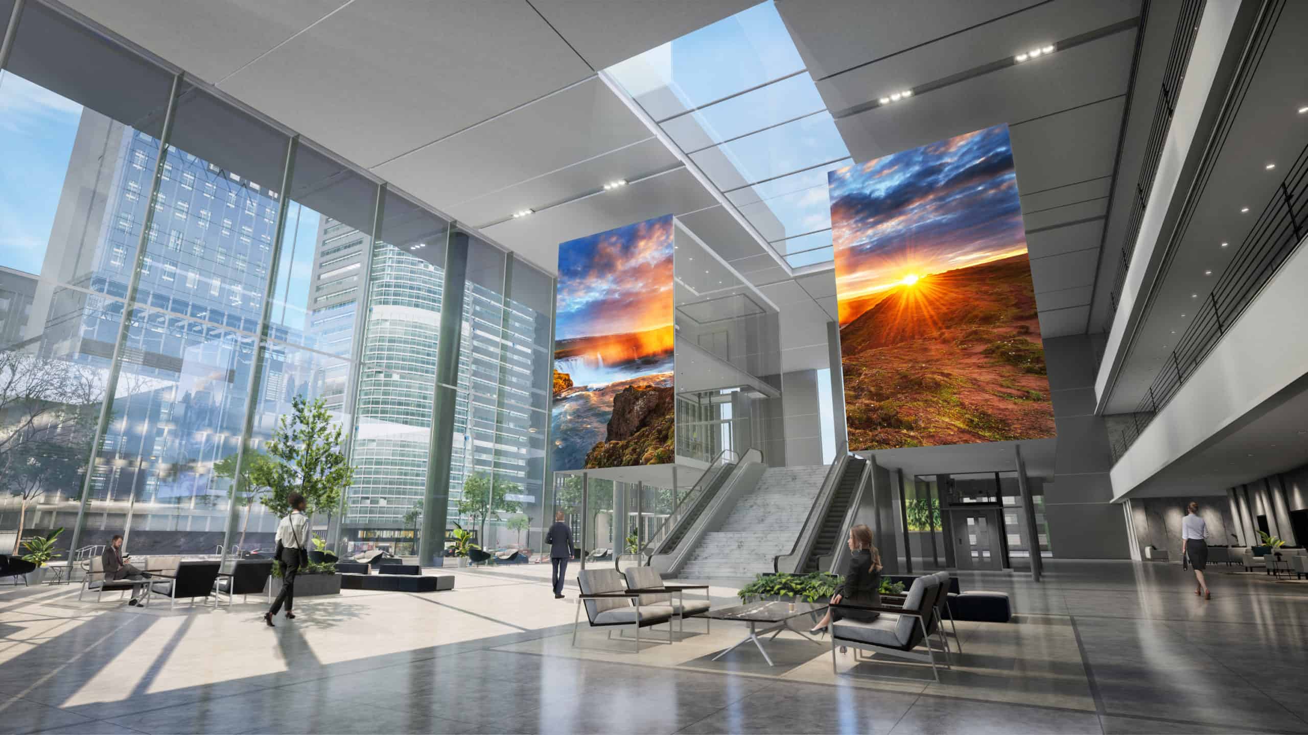 Large Sony digital displays as lobby centerpiece