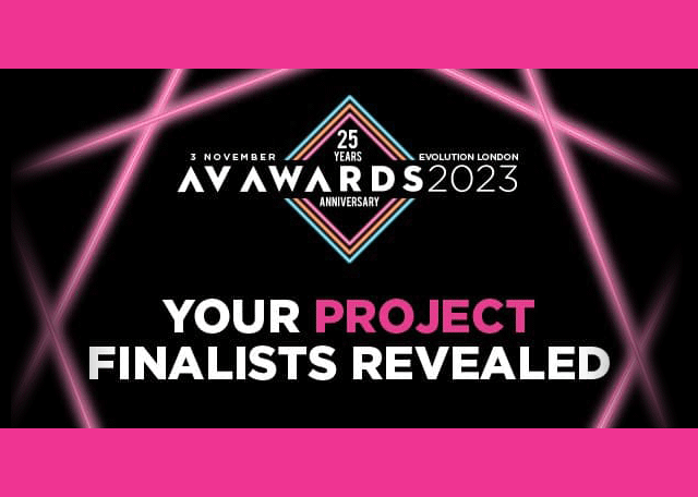 Graphic with pink border: AV Awards 2023 - 25 Years Anniversary. Nov 3, Evolution London. Your Project Finalists Revealed.