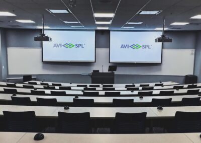 Rose State College's Tanenbaum Aerospace and Cybersecurity Center tiered lecture hall with Epson projectors on