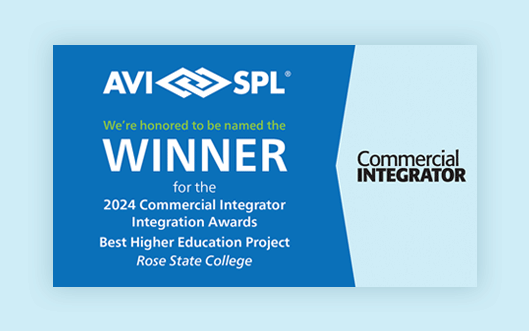 AVI-SPL wins 2024 Best Higher Ed Project at Rose State College! 🌟 #IntegrationAwards #HigherEducation.