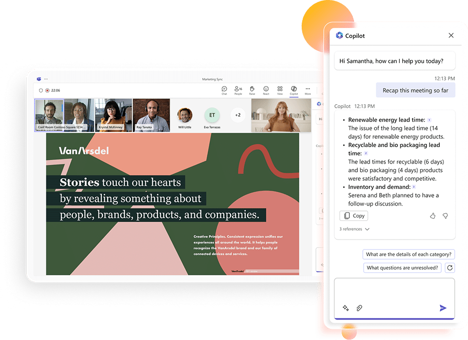 Microsoft Teams and Copilot screens