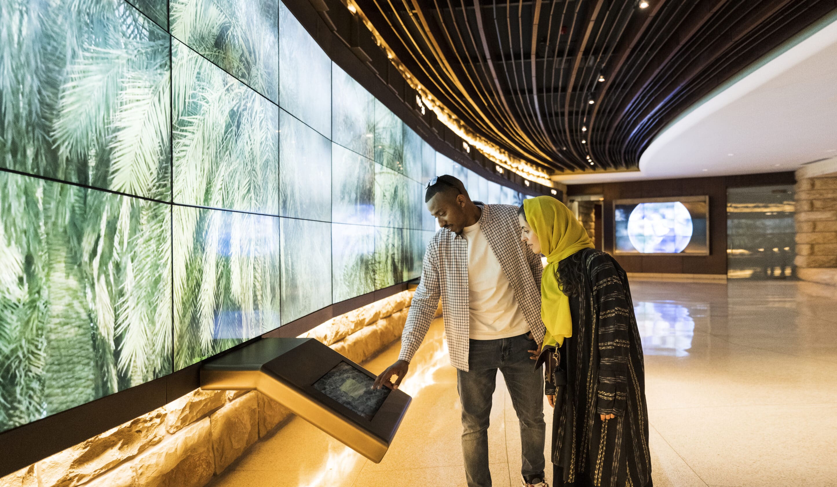 Video wall with content powered by Crestron DM NVX in visitor center