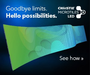 Goodbye limits. Hello possibilities. Discover the vibrant curve of Christie MicroTiles LED! See how ».