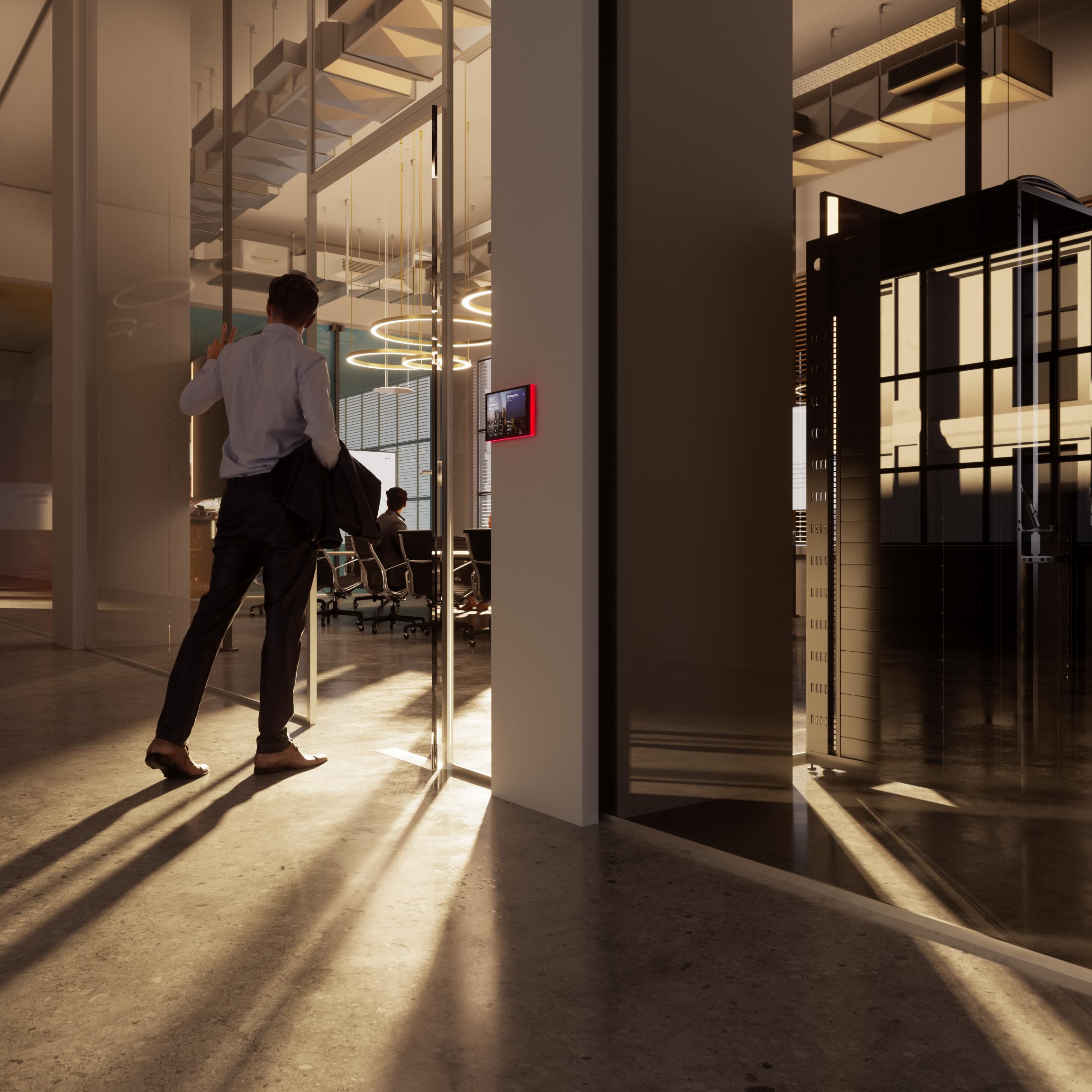 Man entering a Microsoft Teams Room