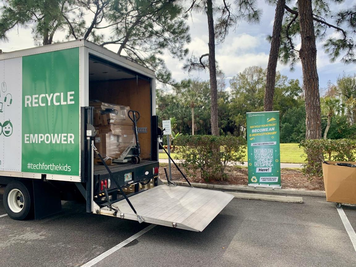 Recycling truck filled with sustainable AV technology