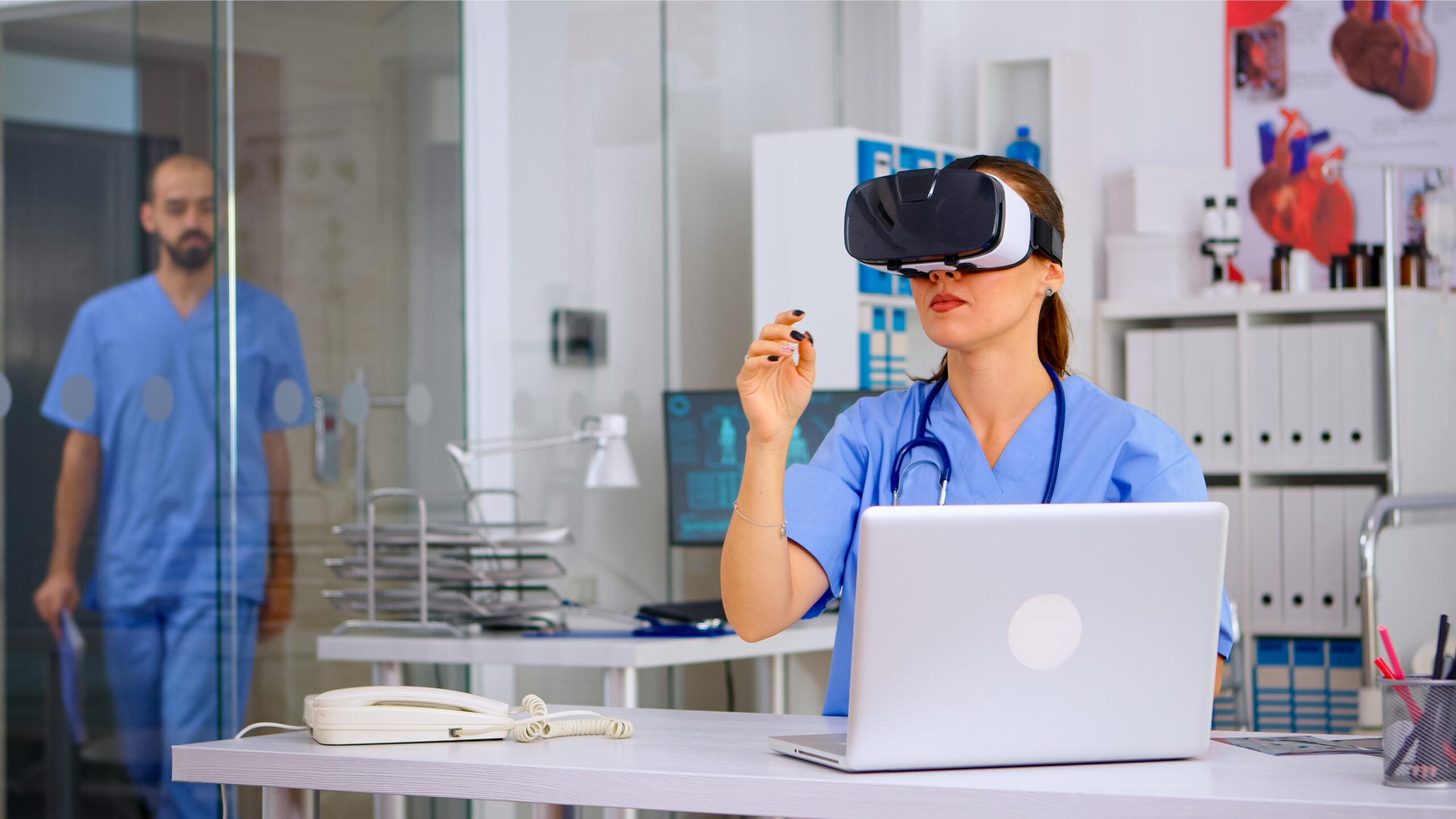 doctor wearing VR headset for healthcare simulation training