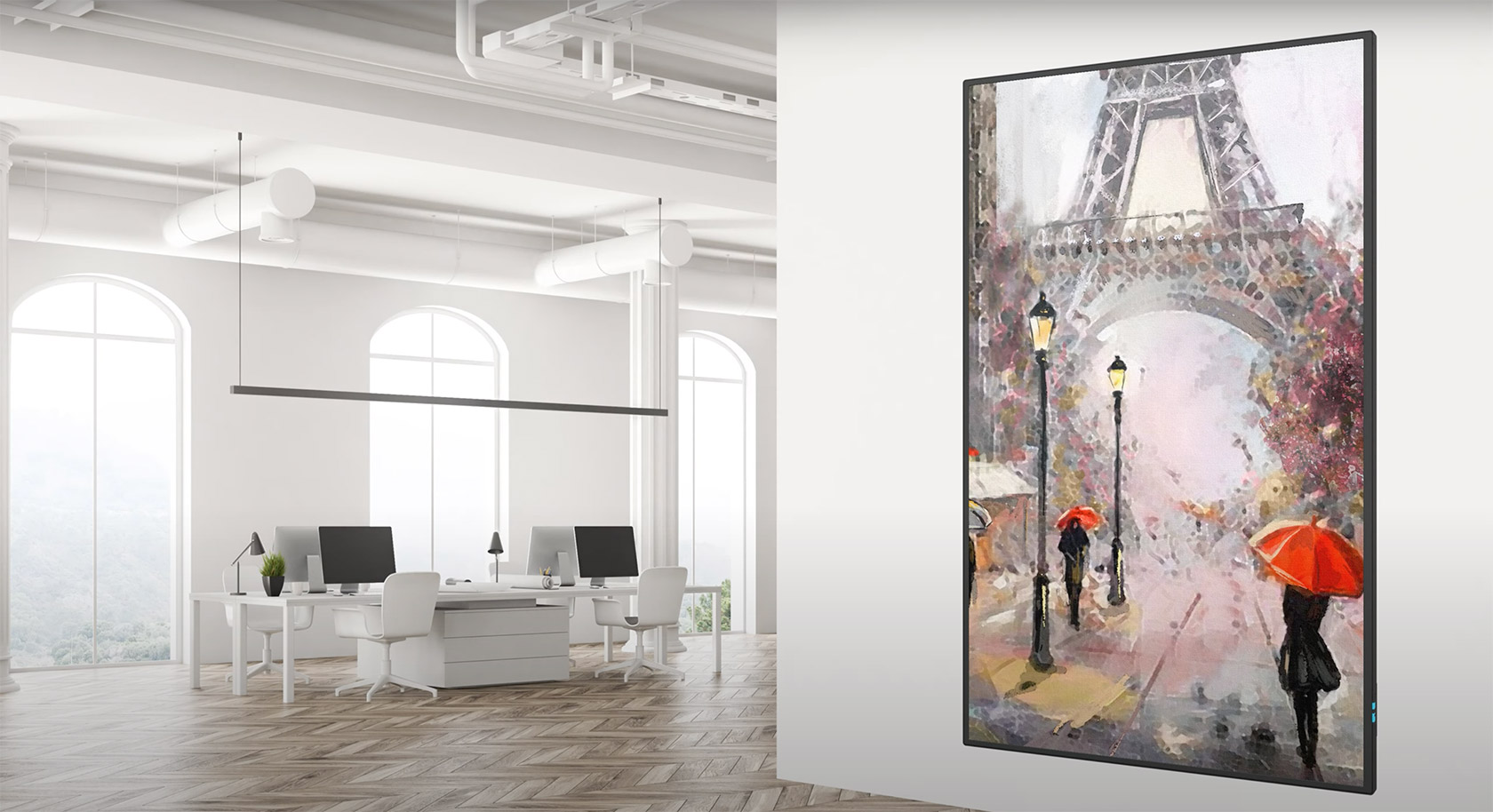 smart office with a picture of Eiffel tower on the wall