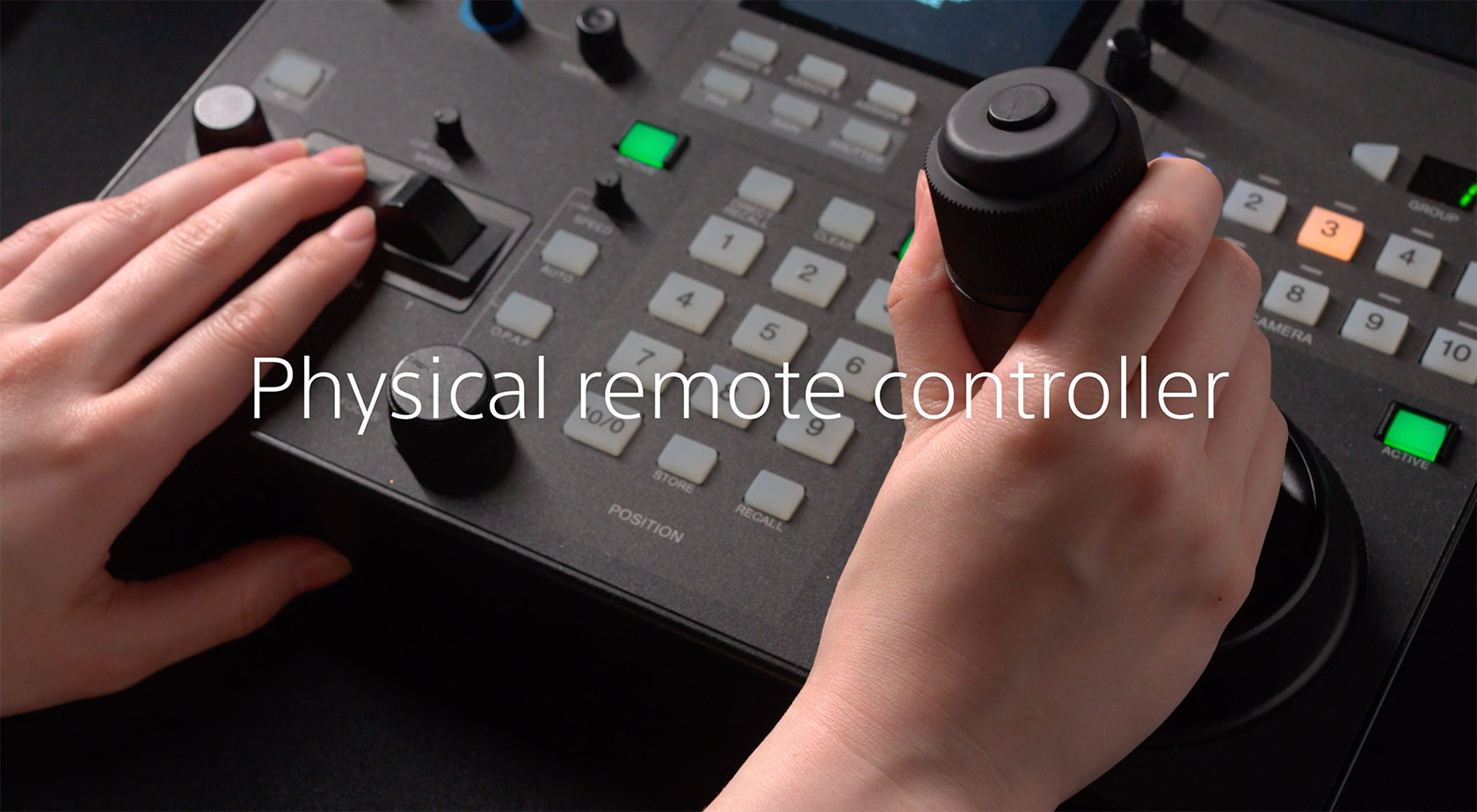 Caption: "Physical remote controller" on top of picture of someone using a keyboard with a controller stick.