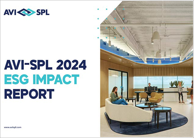 Image of open office with headline that reads AVI-SPL 2024 ESG Impact Report