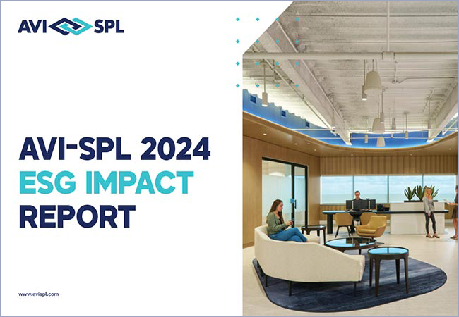 Image of open office with headline that reads AVI-SPL 2024 ESG Impact Report