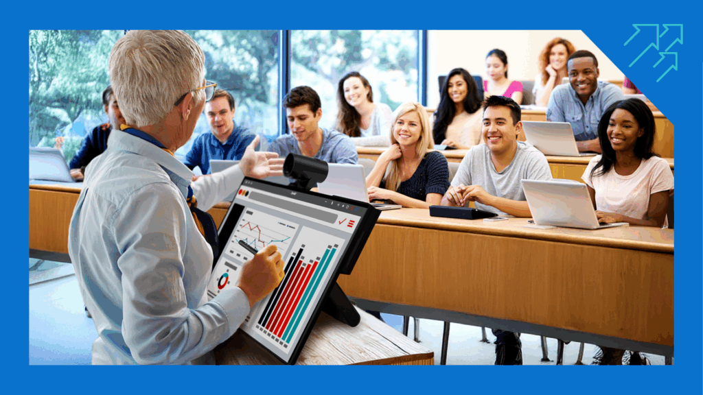 Teacher using SMART Board Mini with higher ed students