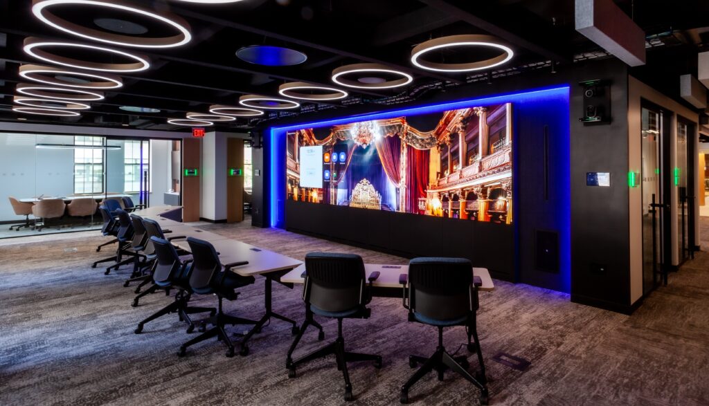AI-powered meeting room with Crestron Sightline and a video wall