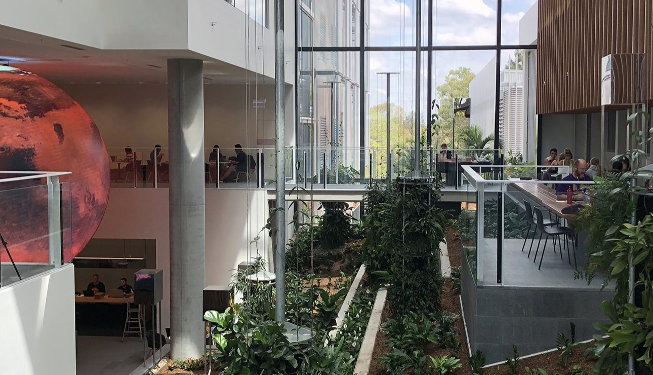 University lobby and recreation area with EdgeMax speakers