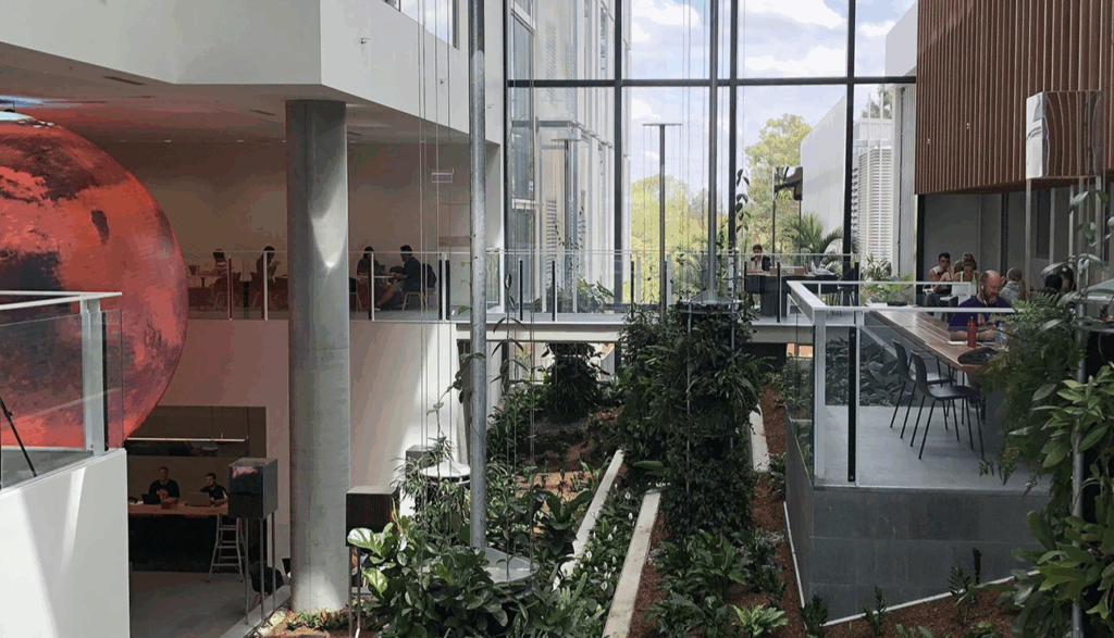 University lobby and recreation area with EdgeMax speakers.