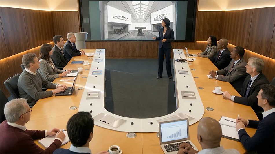 Scalable meeting room design strategy for hybrid workplace.