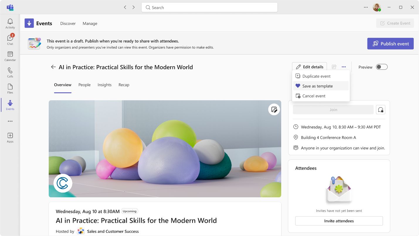 Microsoft Teams Events schedule screenshot.