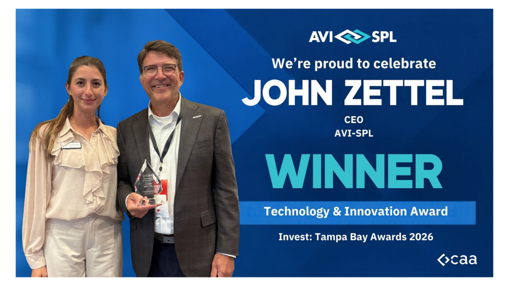 AVI-SPL CEO John Zettel was named the Technology & Innovation award winner at the inaugural Invest: Tampa Bay Awards, recognizing his leadership and impact.