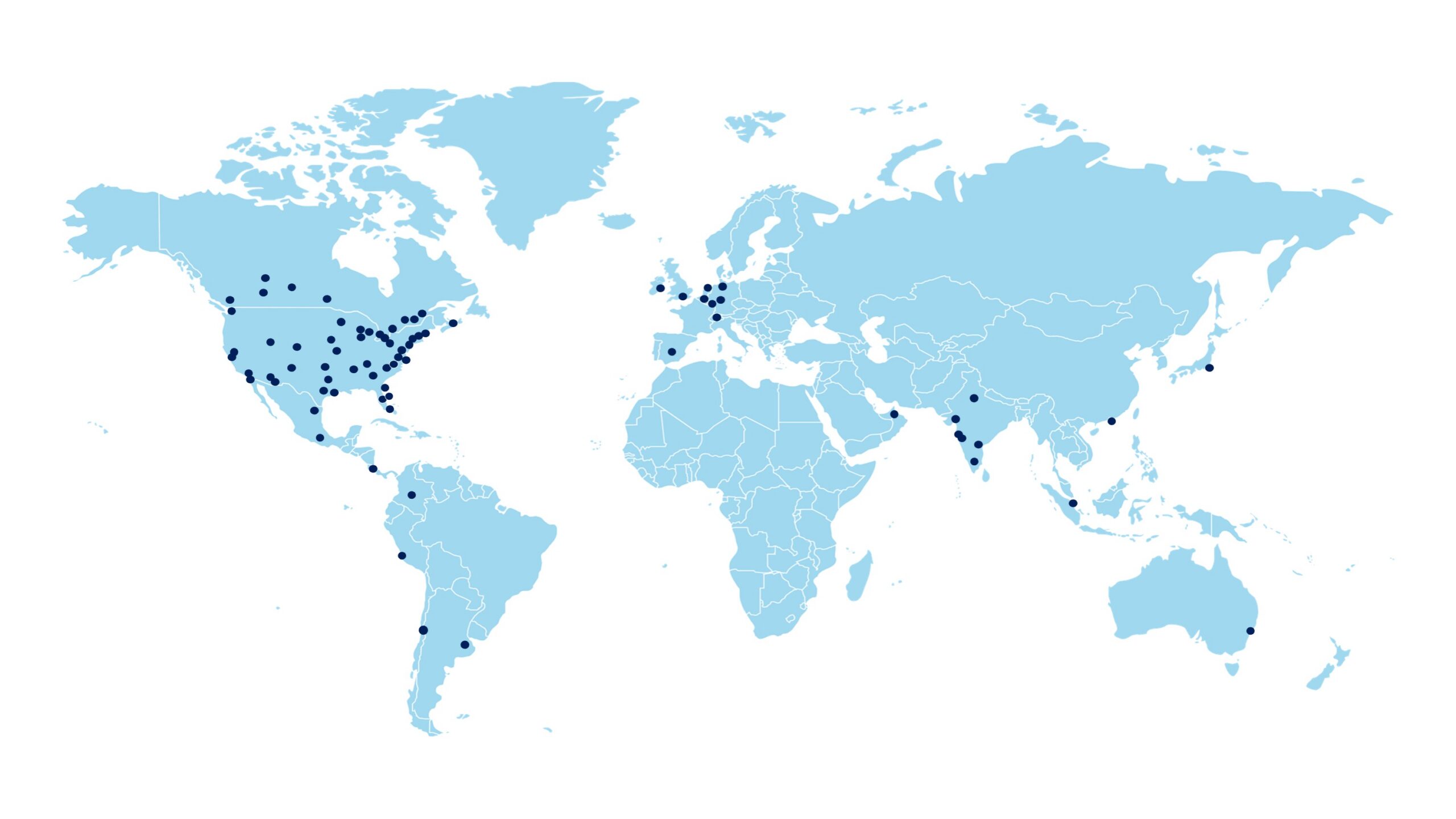 World map highlighting AVI-SPL locations supporting Enterprise Managed Services worldwide.